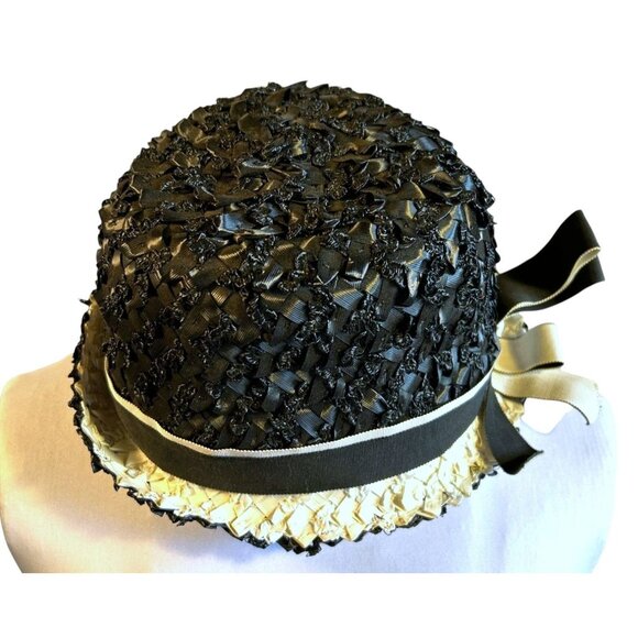 Vintage Rumak Millinery Womens Ribbon & Straw Cloche Hat With Bow - Picture 3 of 12